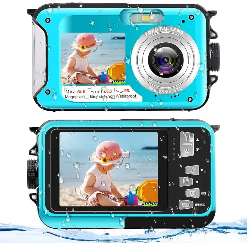 Câmera subaquática FHD 2,7 K 48 MP à prova d'água, câmera digital, selfie, tela dupla, telas LCD coloridas à prova d'água para mergulho com snorkel (806BC)