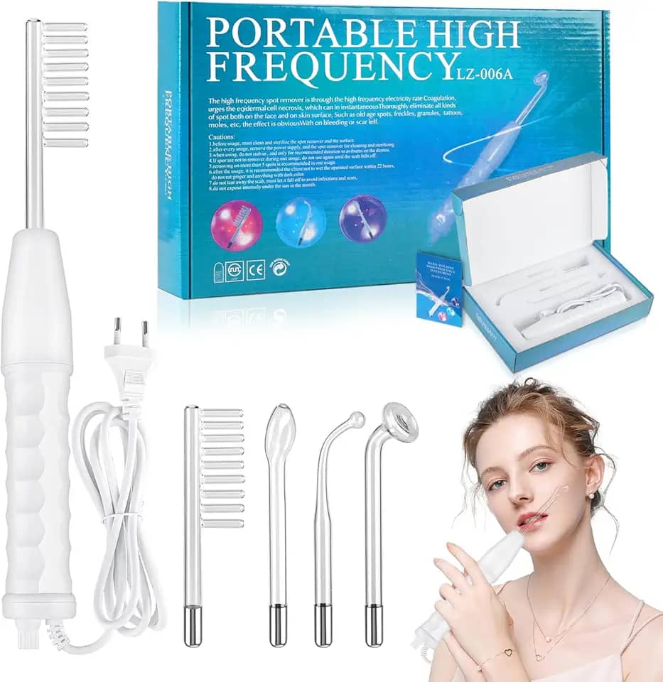 Aparelho Alta Frequência Estética Portátil, Aparelho de Alta Frequência Facial e Capilar com 4 Eletrodos, Kit de Alta Frequência para Tratamentos Faciais e Capilares