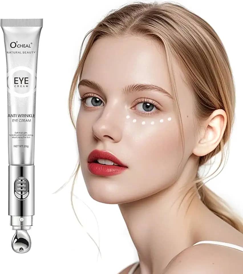 O'CHEAL Creme para os olhos com cabeça de massagem elétrica vibratória - hidratante, ilumina, aperta, reduz olheiras e rugas, creme removedor de bolsas sob os olhos, alivia a fadiga ocular para homens