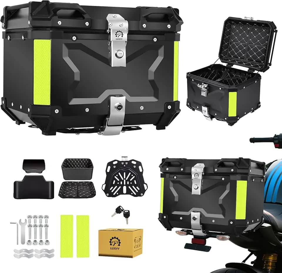 Baú para Moto de Alumínio 45L- Bauleto 45 Litros Impermeável Trava Dupla Antirroubo, Bau Moto Traseiro Modelo Universal de Alto Volume, Preto