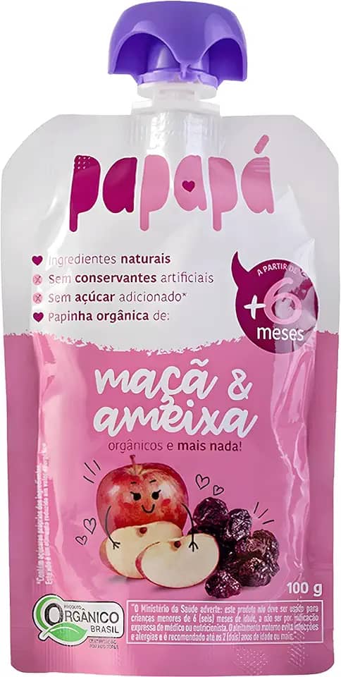 Papapá, Papinha infantil, Orgânico, Sabor Maçã & Ameixa, 100g, Rosa