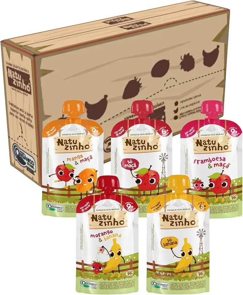 Natuzinho, Papinha Orgânica para Bebê, Kit com 5 Sabores (1 unidade de cada), Sem Açúcar, Aditivos ou Conservantes, Ideal para Introdução Alimentar, 99g cada