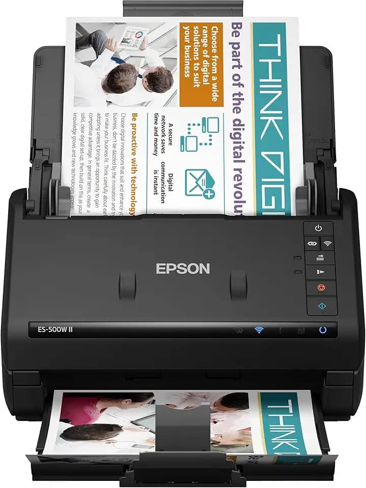 Epson Scanner de documentos Workforce ES-500W II sem fio colorido duplo para PC e Mac, com alimentador automático de documentos (ADF) e digitalização a partir de smartphone ou tablet