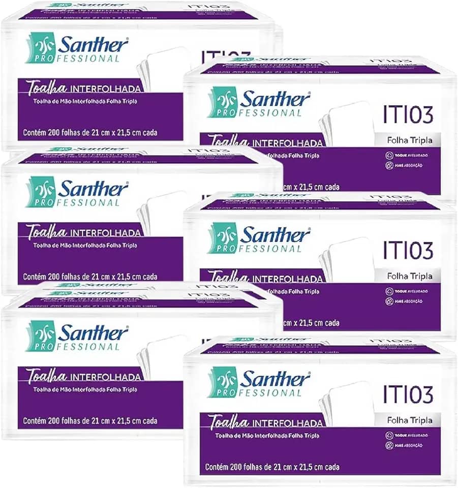 Papel Toalha Interfolhado Folha Tripla Santher Maxima Absorção 1200 Folhas