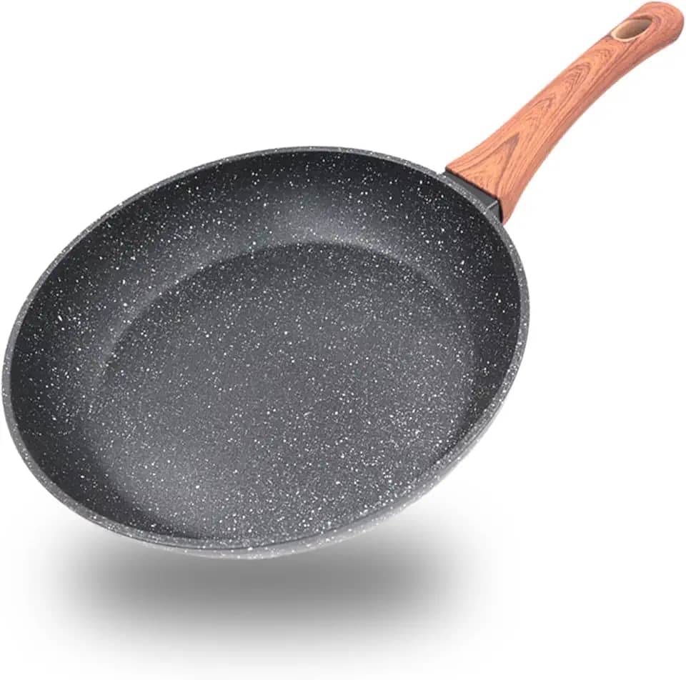 Frigideira Antiaderente Base Cerâmica 26cm: Indução, Gás, Elétrico, PFOA-Free - Cozimento Saudável e Fácil Limpeza Cabo em Madeira Durável