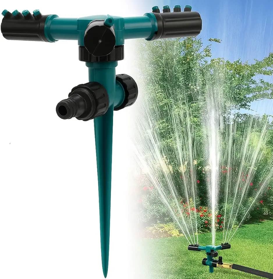 Aspersor de Jardim Giratório 360 Graus, Sistema de Irrigação para Gramado Profissional, Base com Estaca, Alta Pressão, Mangueira
