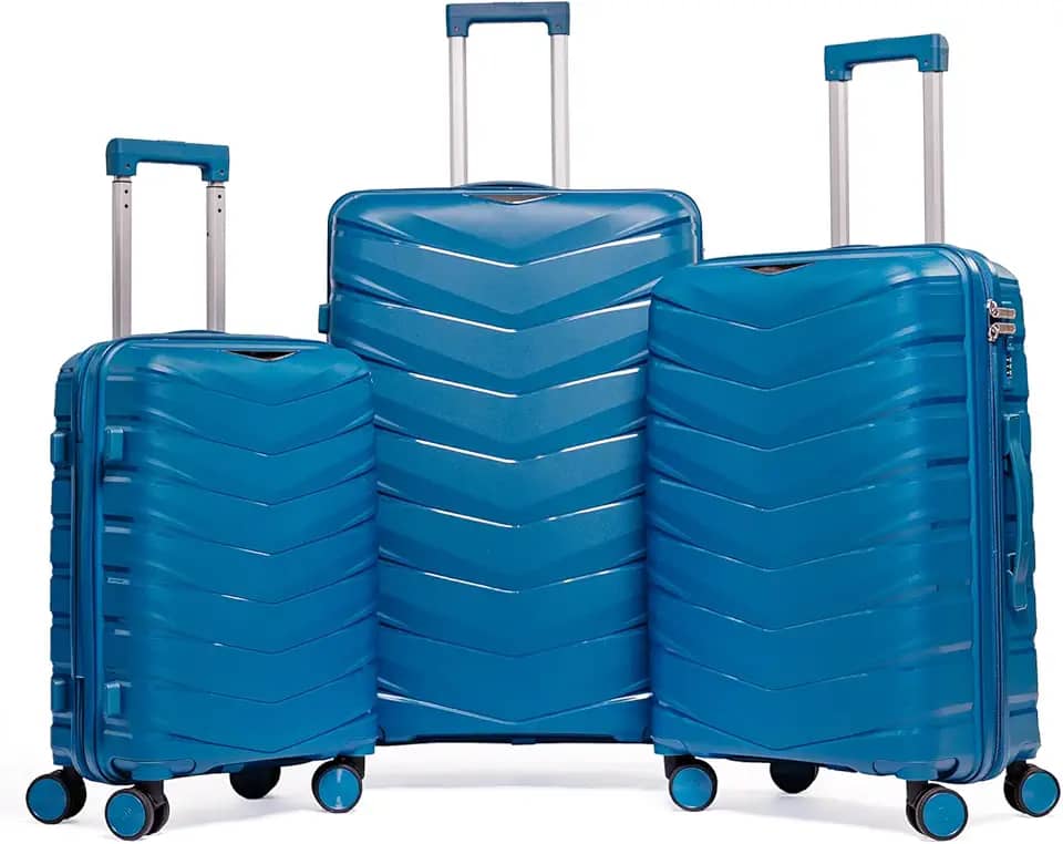 Kit De Malas Para Viagem PMG Polipropileno De Bordo 10Kg Anac Pequena, Média 23Kg E Grande 32Kg Para Despachar Rígida Dura 8 Rodas 360 Resistente (AZUL TURQUESA, 3-Peças (P/M/G))