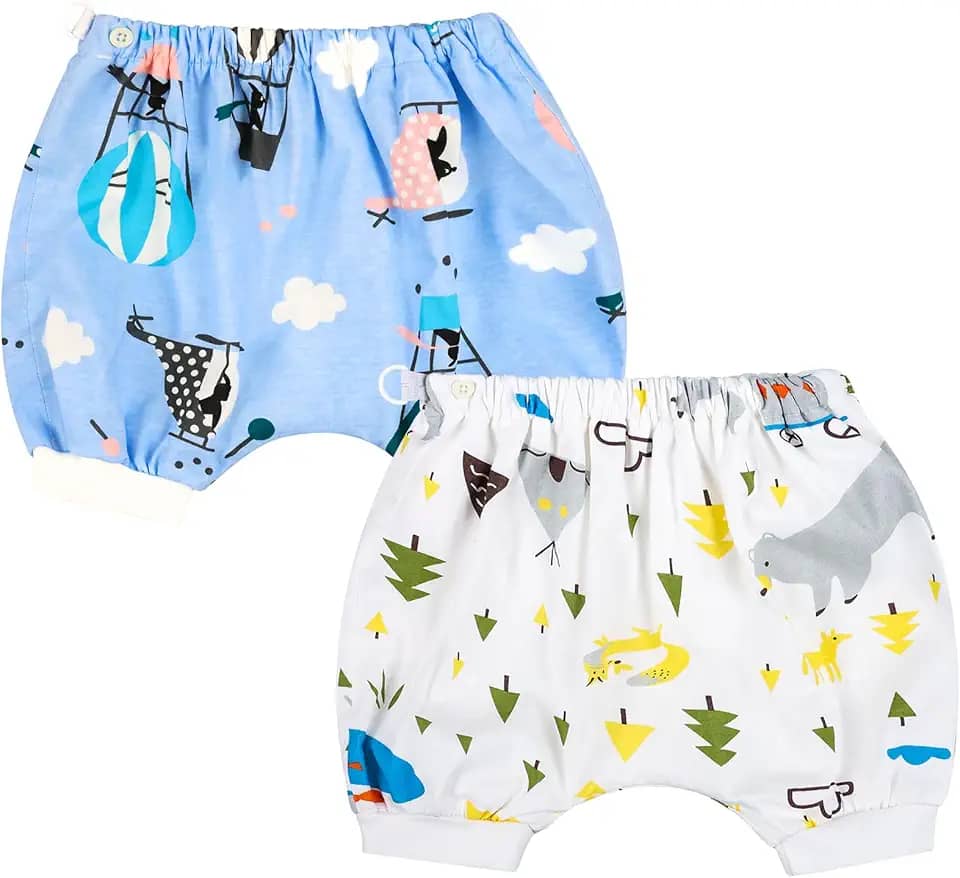 MOEMOE BABY Short de fralda absorvente à prova de vazamento para meninos e meninas, pacote com 2