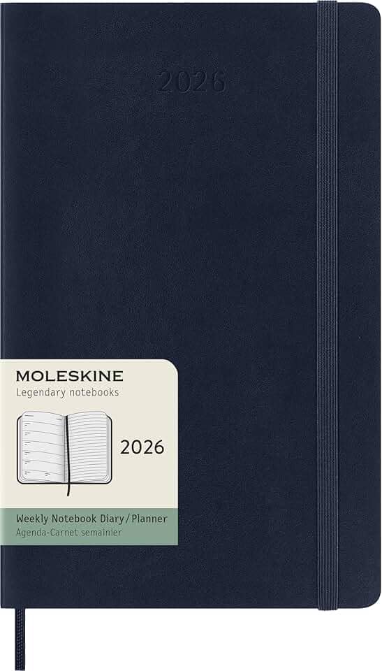 Moleskine Classic 12 Month 2026 Weekly Planner, Soft Cover, Large (5" x 8.25"), Sapphire Blue, 144 pages