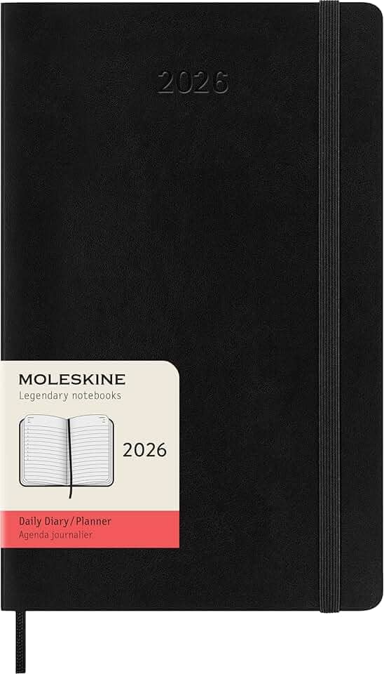 Moleskine Classic 12 Month 2026 Daily Planner, Soft Cover, Large (5" x 8.25"), Black, 400 pages