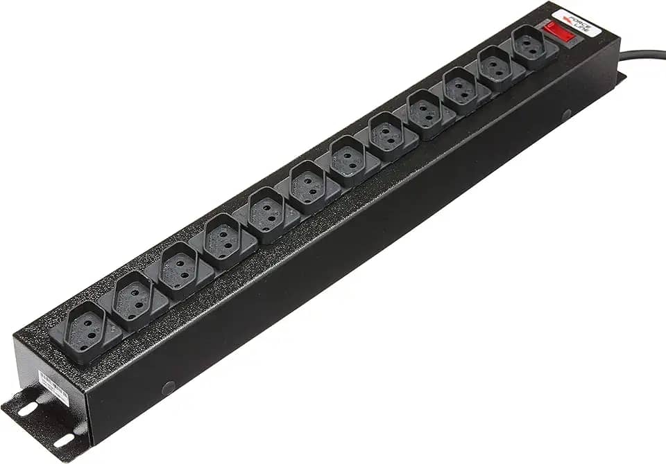 Filtro De Linha Force Line 1,5 Metros Bivolt 12 Tomadas Regua Extensora Rack Padrao, 0091000001, Preto
