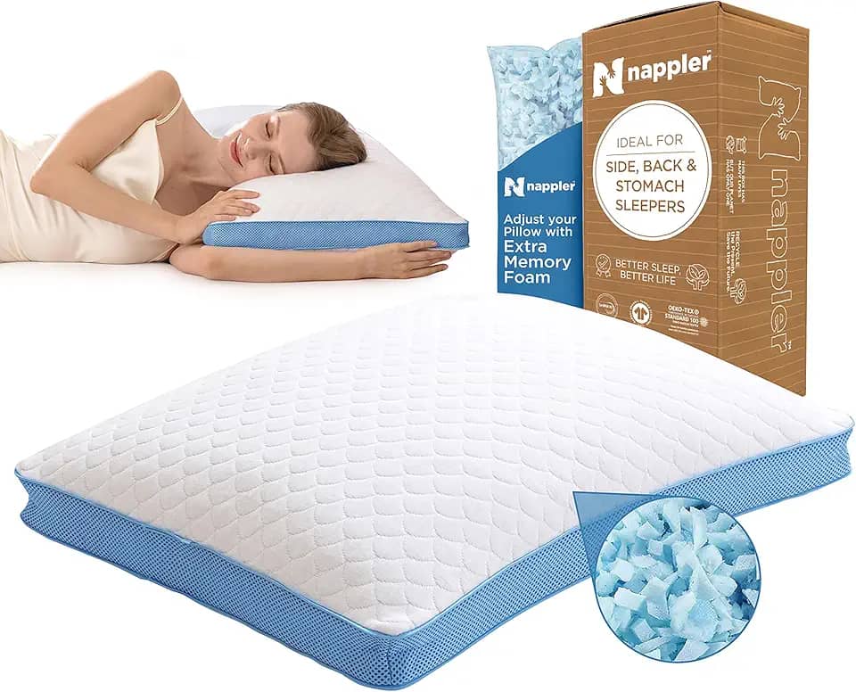 Travesseiro lateral e traseiro para alívio da dor no pescoço e ombro - Almofada de cama de espuma de memória desfiada para dormir - Preenchimento 100% ajustável - Tamanho Queen - Estojo lavável modal. Enchimento extra incluído