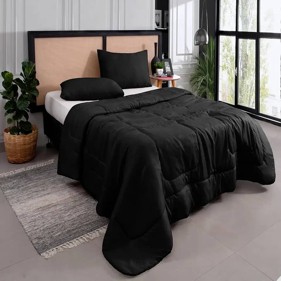 Kit Edredom Casal Queen 3 Peças Margarida Cama Box Cor:Preto